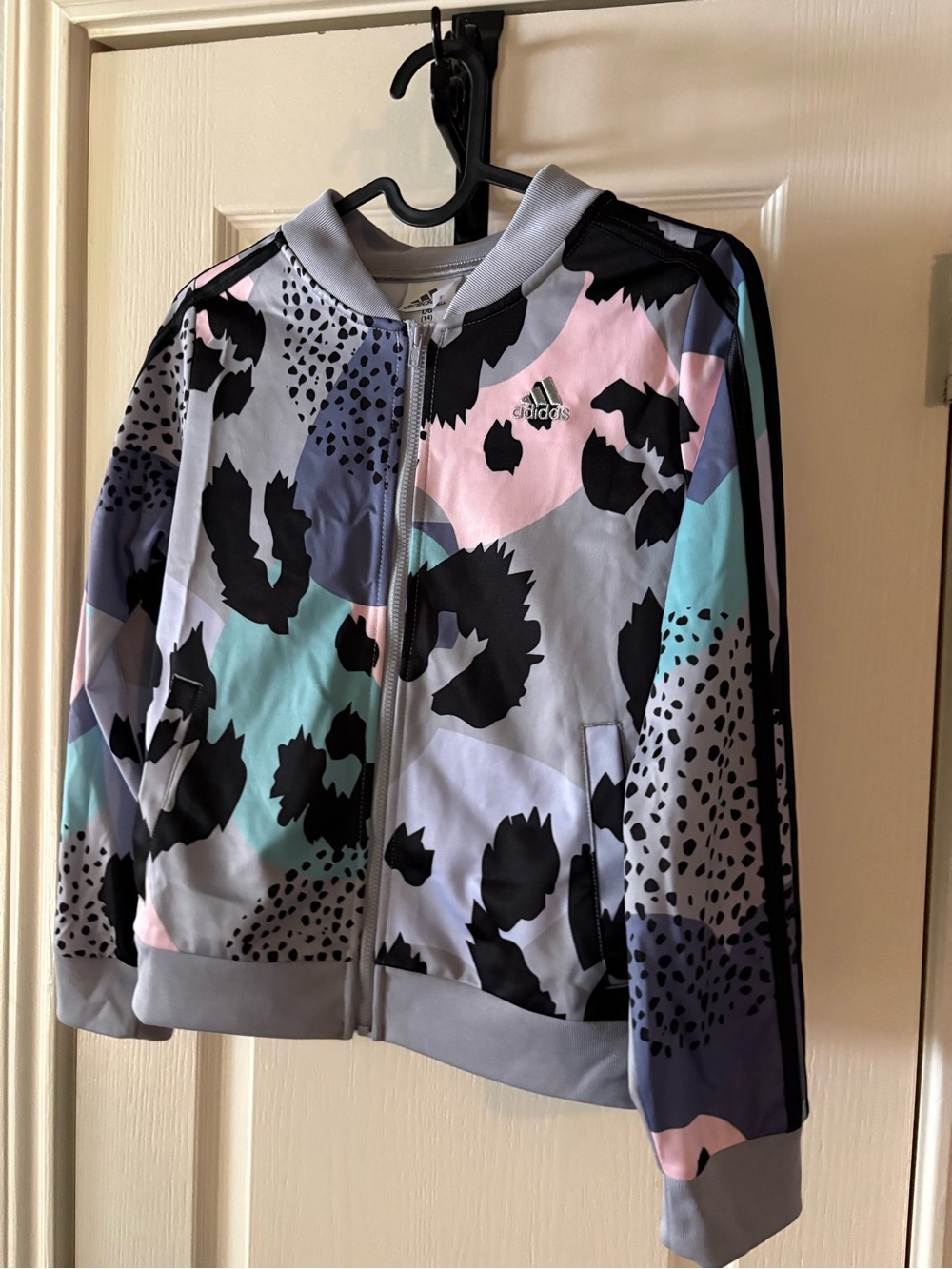 Adidas Pink, Mint, Gray Animal Print Track Jacket Size Youth L (14)